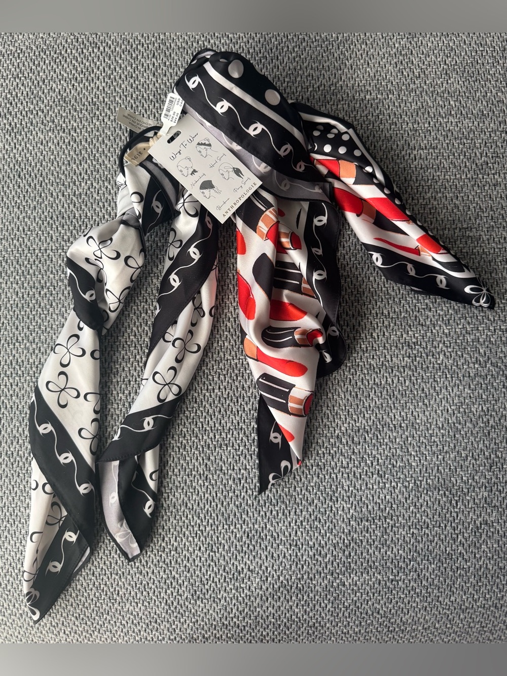 Anthropologie Maeve Printed Hair Scarves Set of 2 NWT Lipstick & Polka Dot 71 cm